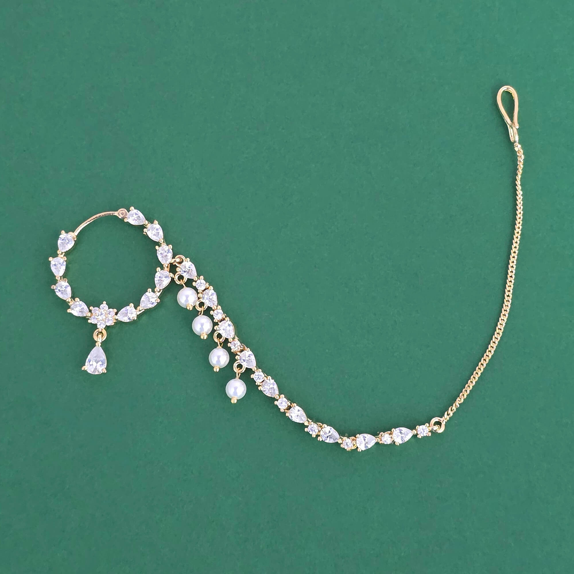 Cubic Zirconia Pressing Nose Ring With Gold Rhodium Plating