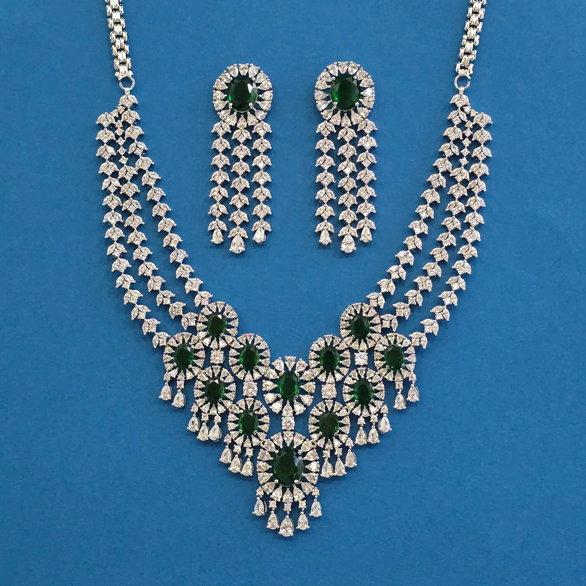 Cz 3 Line Necklace With Rhodium Plating