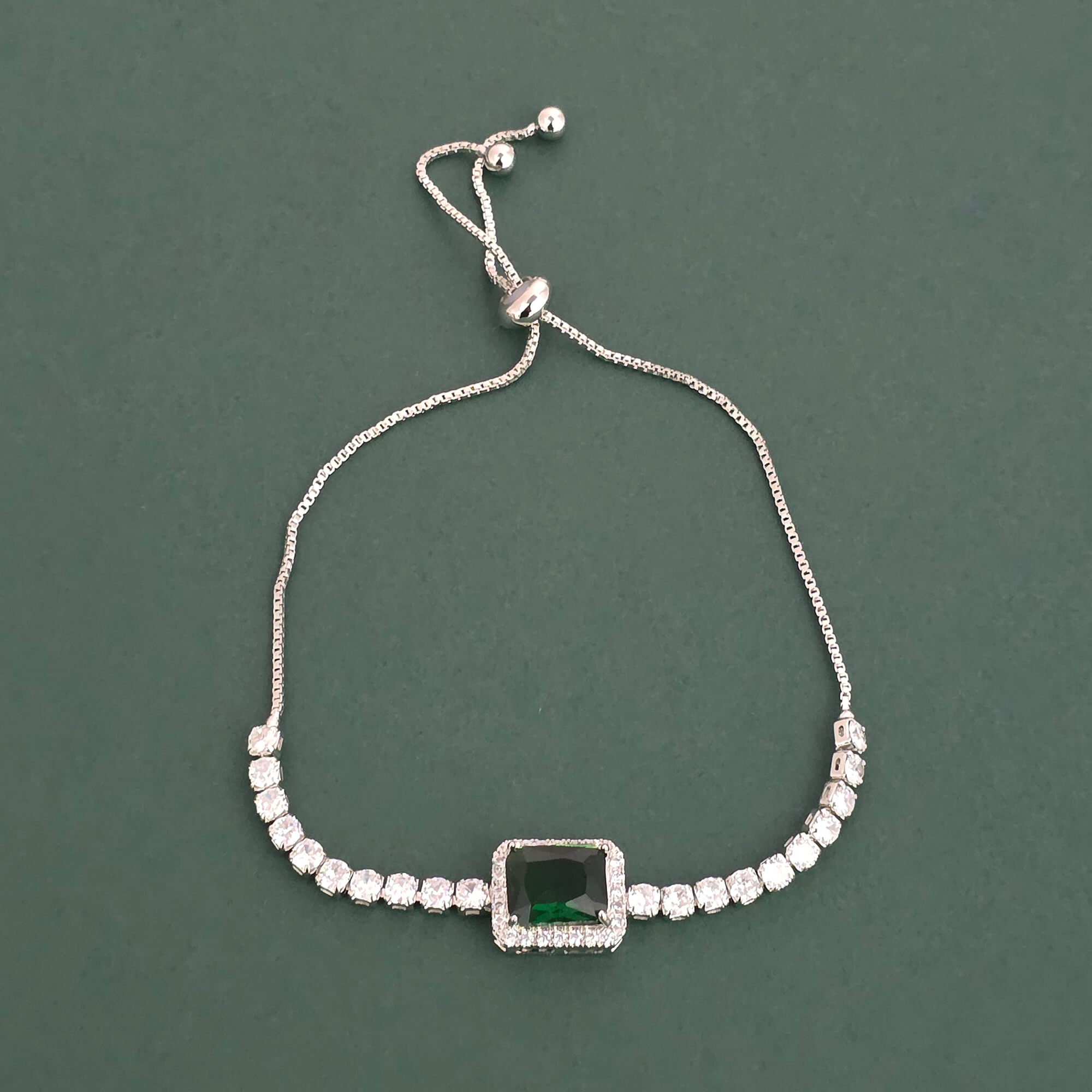 Cz Adjustable Bracelet With Rhodium Plating