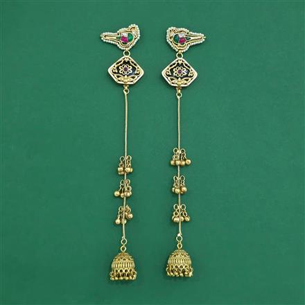 231330 Antique Jhumki With Matte Gold Plating