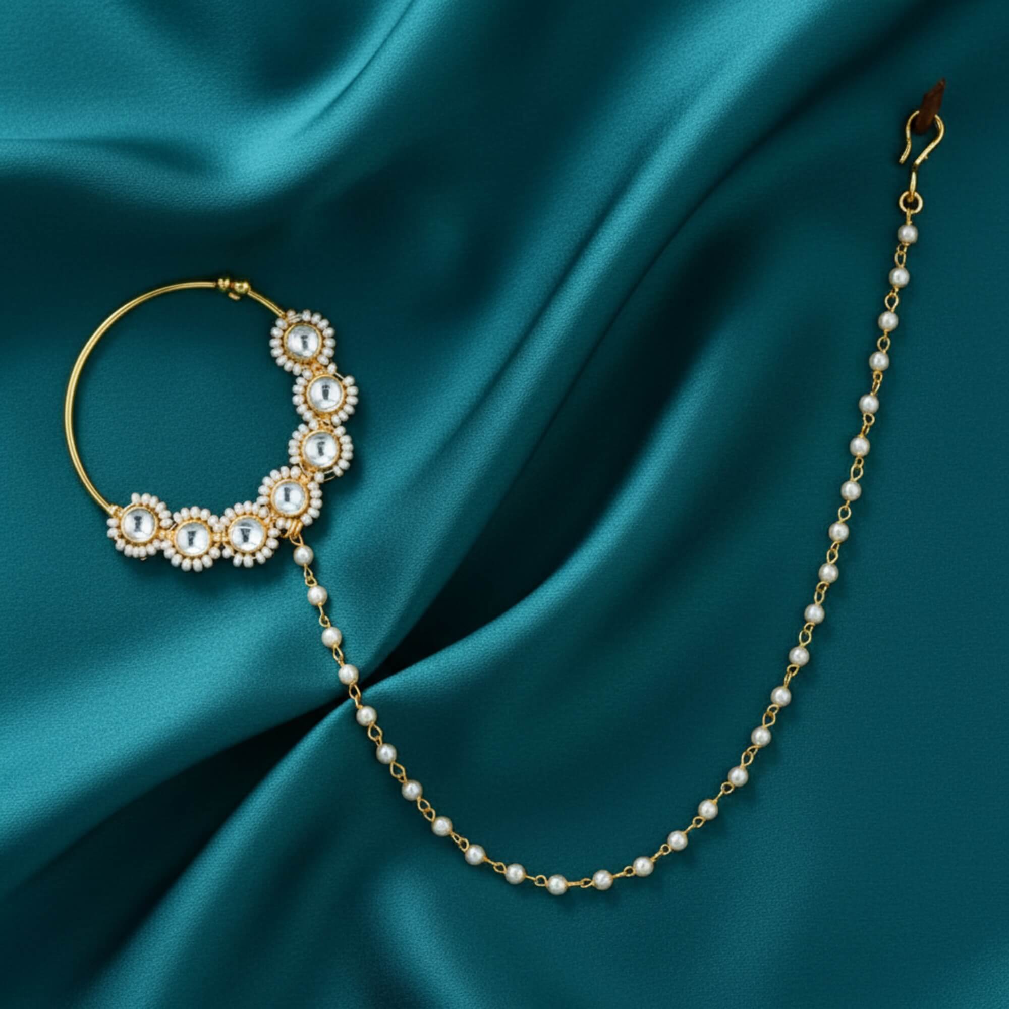 Kundan Pressing Nose Ring With Gold Plating