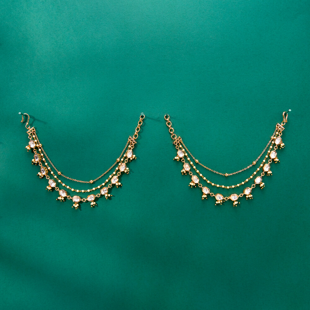 Kundan Pearl Ear Chain With Gold Plating