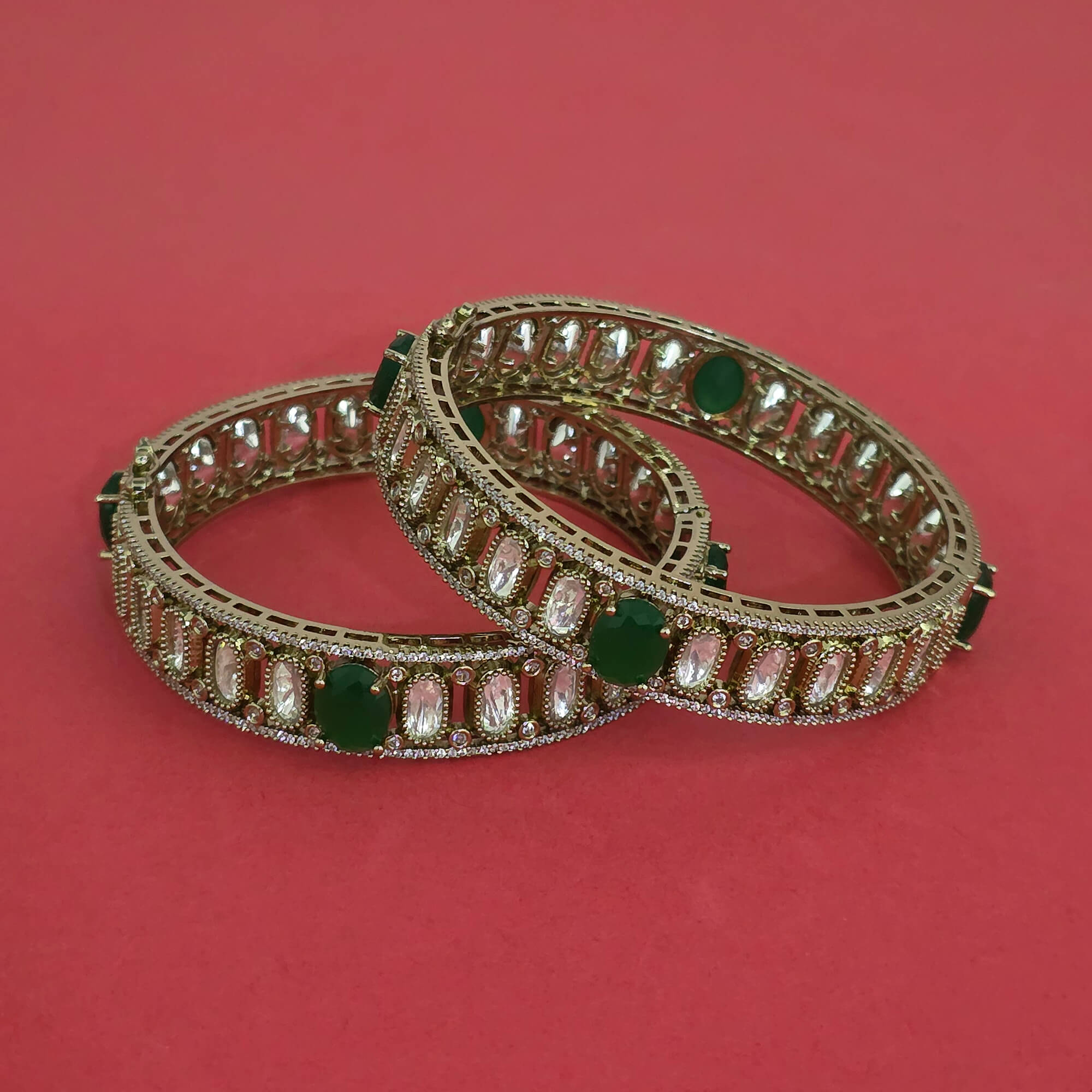 Kundan Openable Bangles With Mehndi Plating