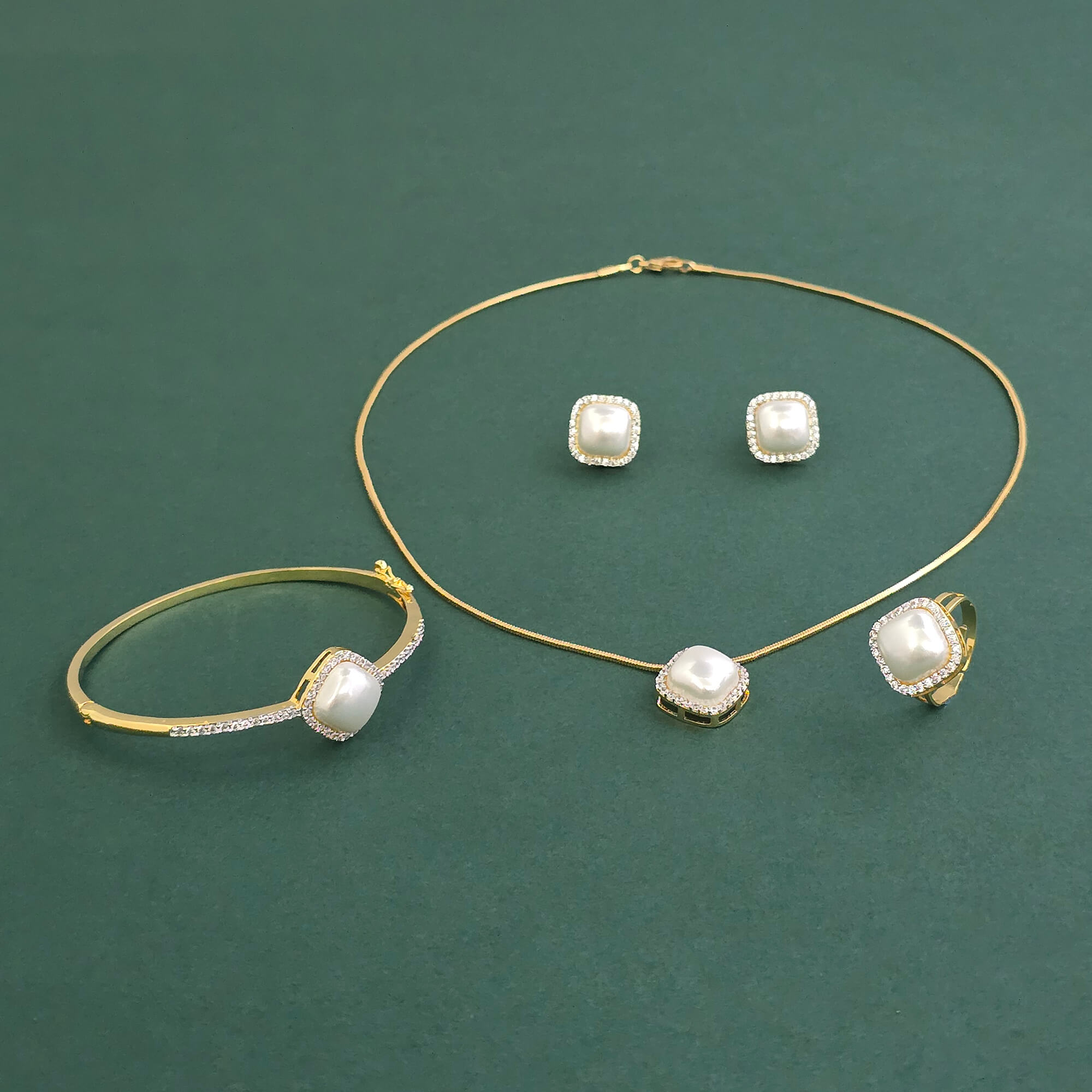 Cz Combo Pendant Set With 2 Tone Rhodium Plating