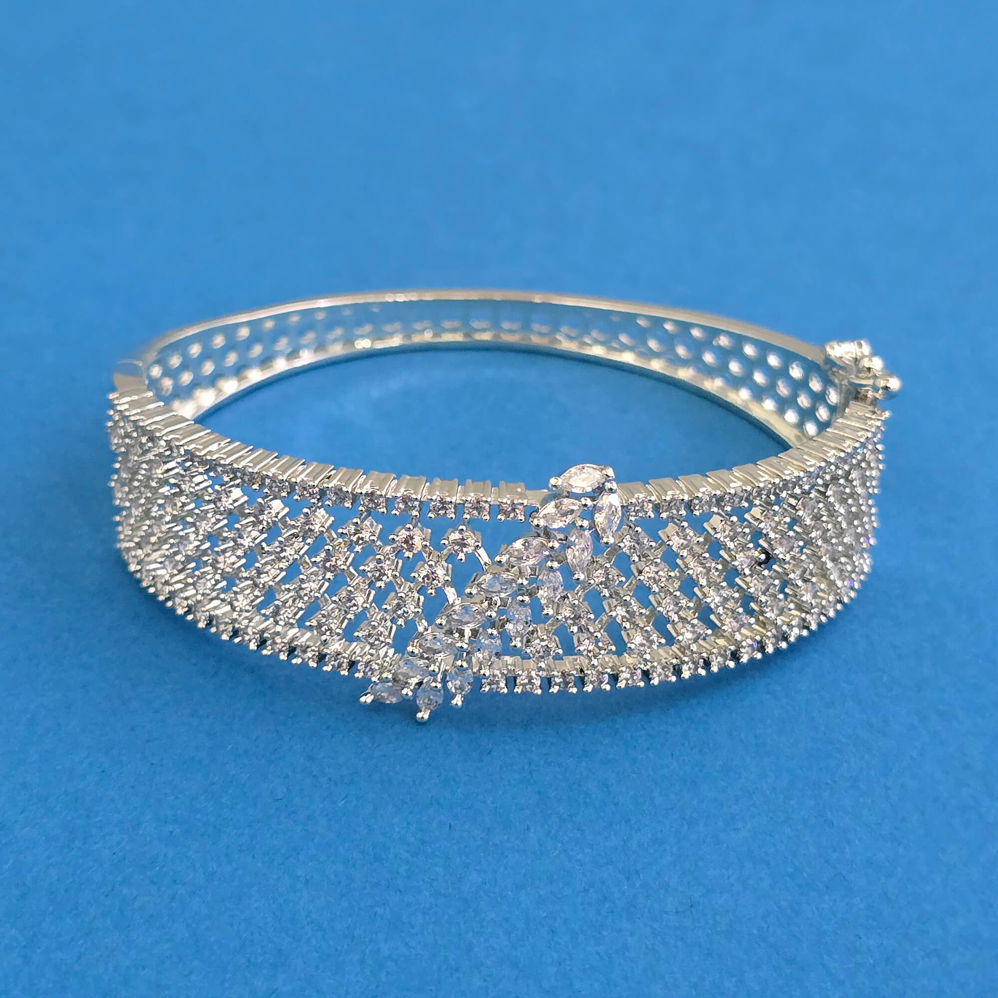 Cz Openable Kada With 2 Tone Rhodium Plating