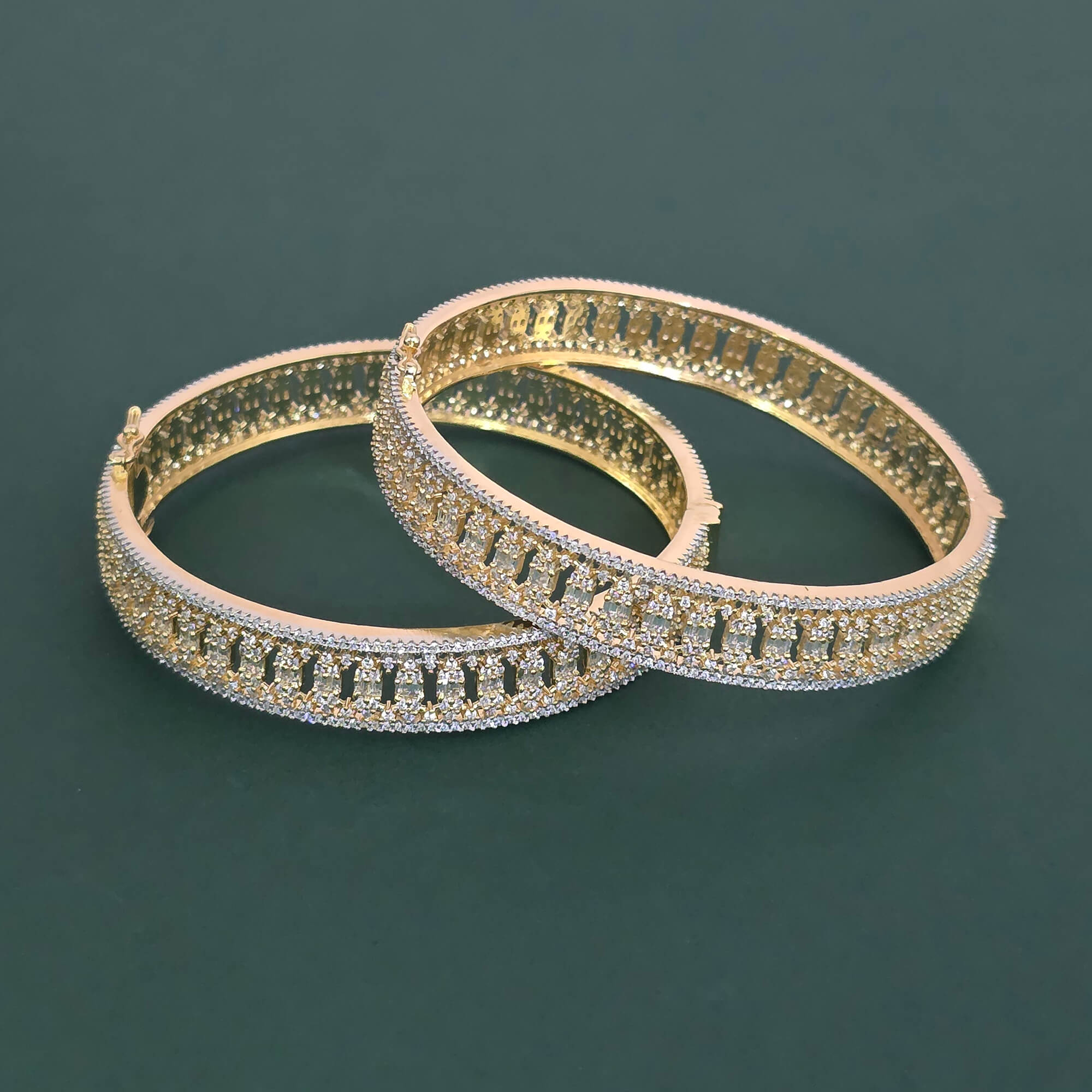 Cz Openable Bangles With 2 Tone Plating