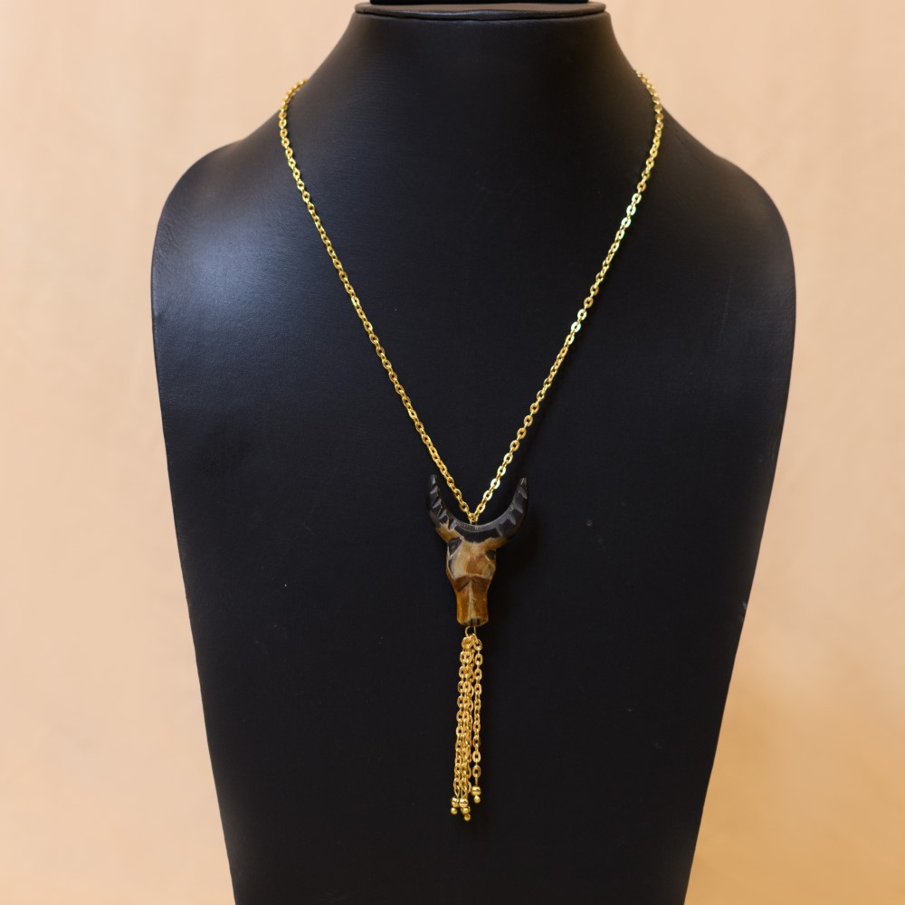 Western Bulls Head Ivory Chain Pendant